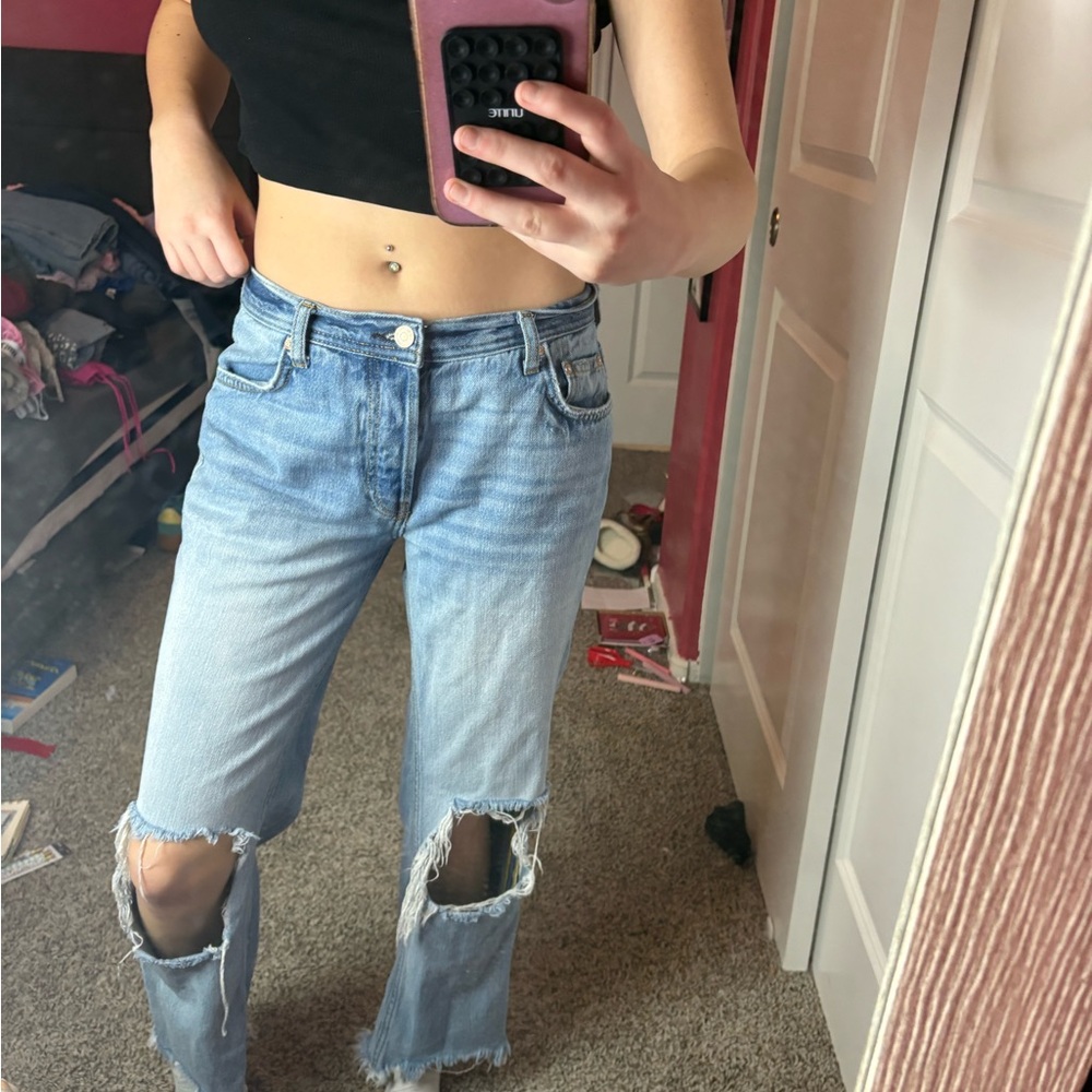 We The Free Light Blue Distressed Boyfriend Jeans